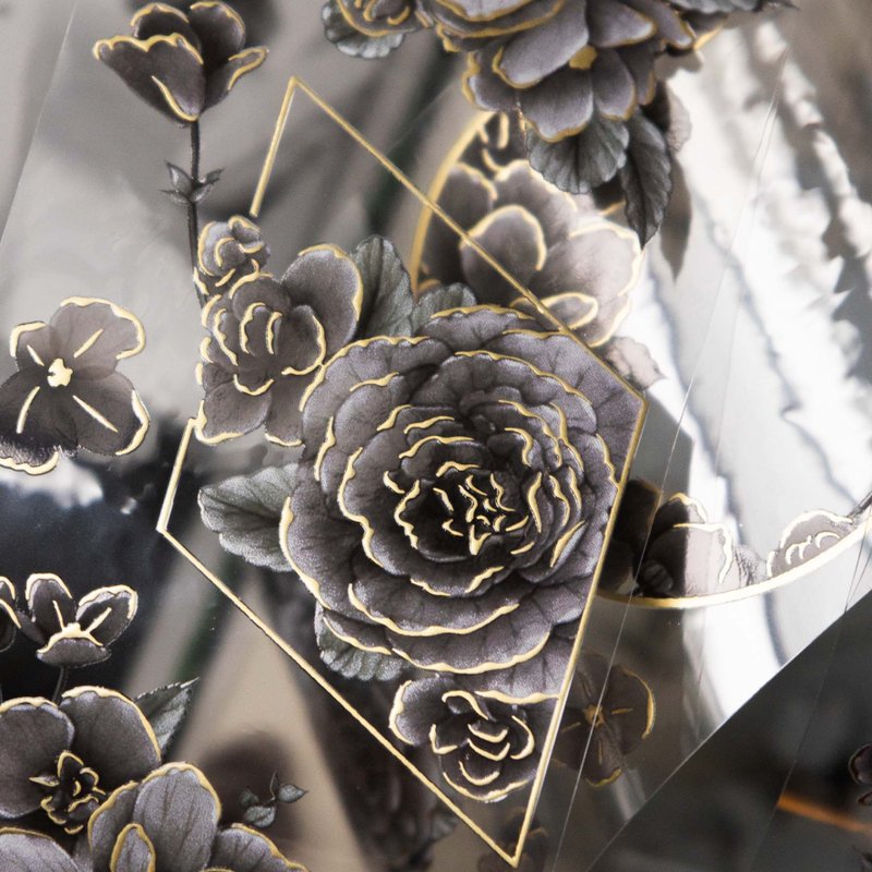 ★再入荷★[樂意Loidesign] 黯光 - 海棠花(Dim light begonia) 花柄 クリアPETテープ(箔押し、剥離紙付き)