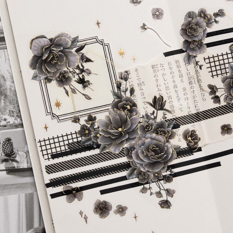 ★再入荷★[樂意Loidesign] 黯光 - 海棠花(Dim light begonia) 花柄 クリアPETテープ(箔押し、剥離紙付き)