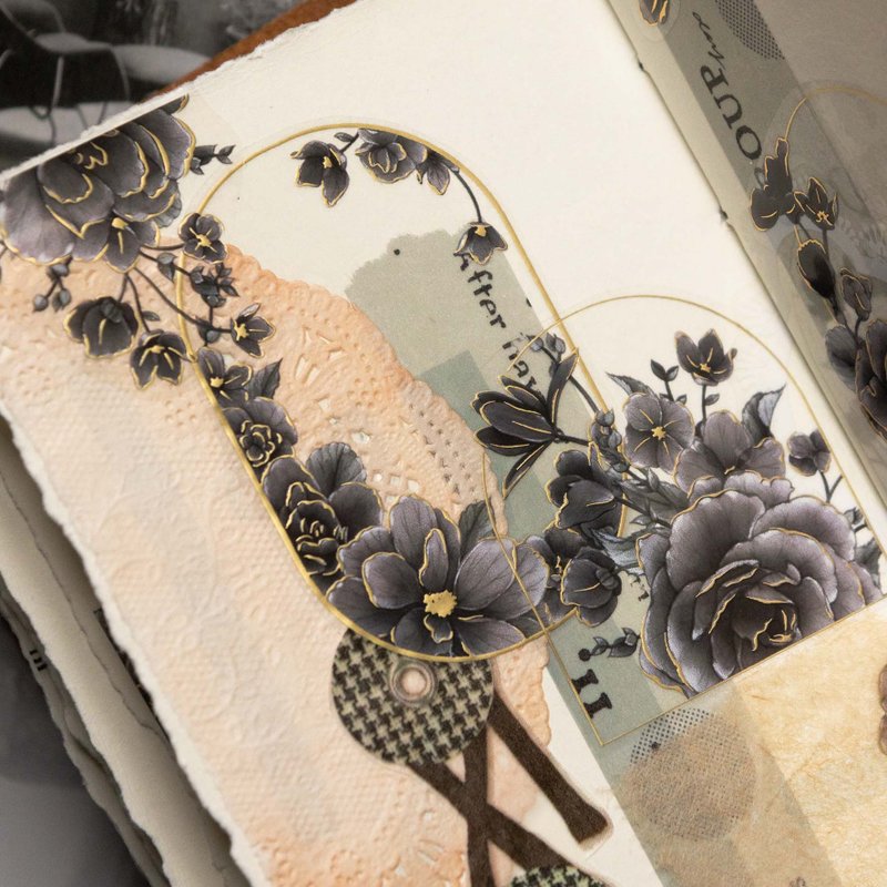 ★再入荷★[樂意Loidesign] 黯光 - 海棠花(Dim light begonia) 花柄 クリアPETテープ(箔押し、剥離紙付き)