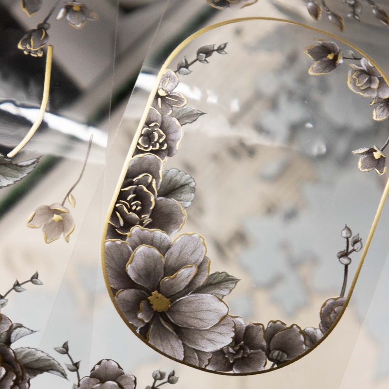 ★再入荷★[樂意Loidesign] 黯光 - 海棠花(Dim light begonia) 花柄 クリアPETテープ(箔押し、剥離紙付き)