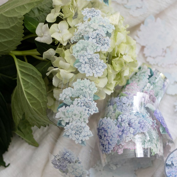 [樂意Loidesign] 雨色(Rain color) 紫陽花柄 クリアPETテープ(剥離紙付き)