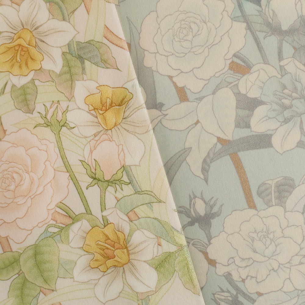 [樂意Loidesign] 對花集:薔薇與水仙(Rose and Narcissus) 花柄 和紙テープ(剥離紙付き)