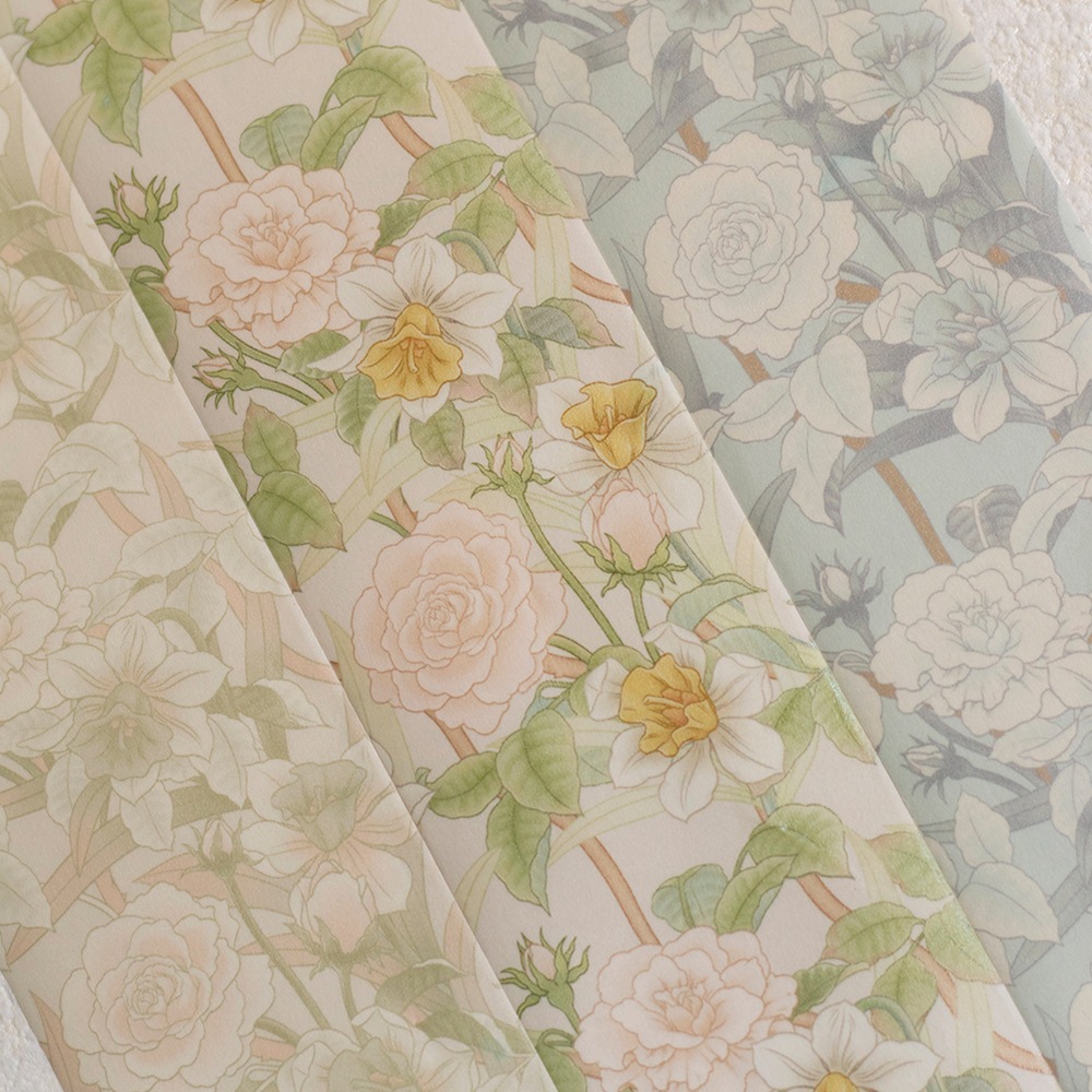 [樂意Loidesign] 對花集:薔薇與水仙(Rose and Narcissus) 花柄 和紙テープ(剥離紙付き)