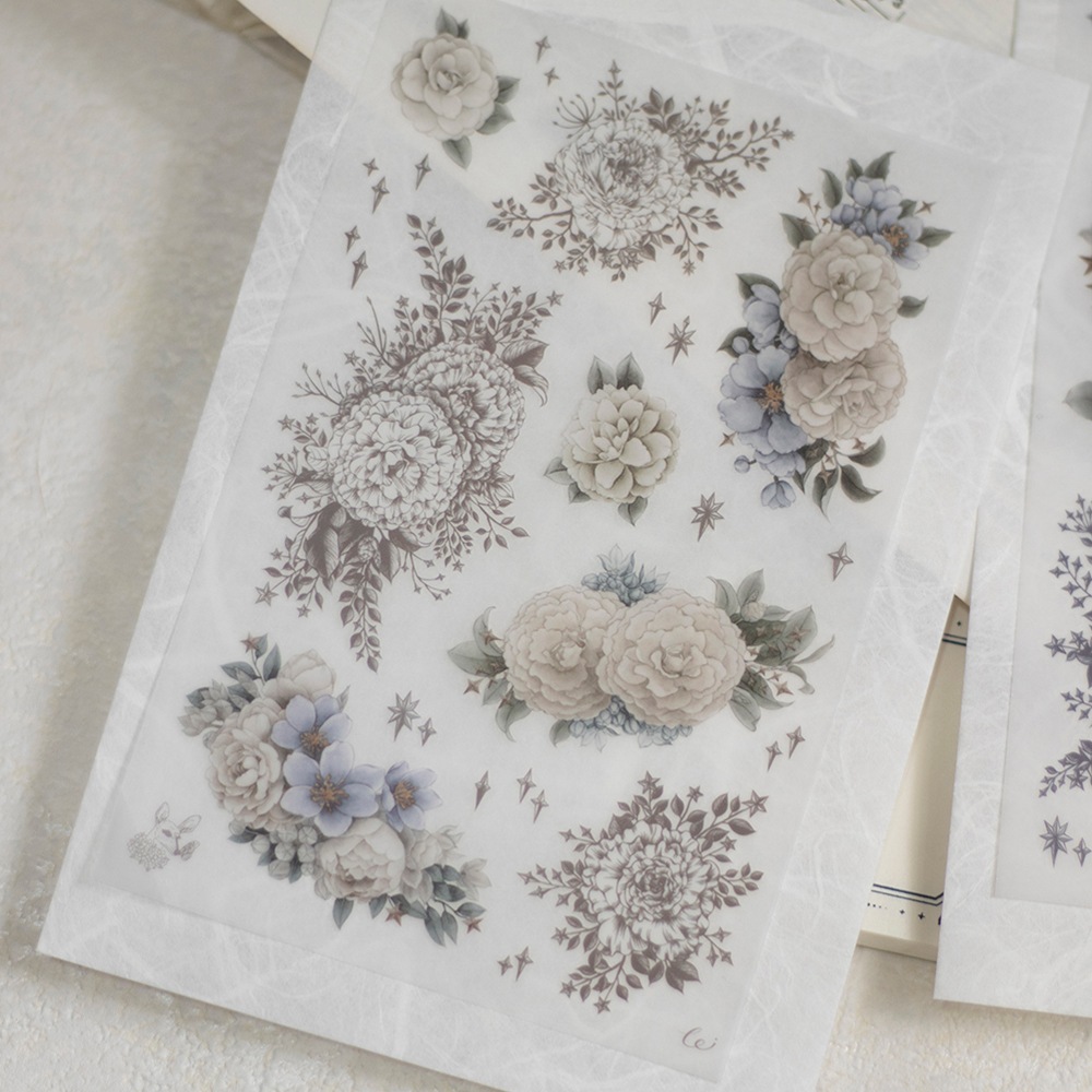 [樂意Loidesign] 星織(Stars and Flowers) 花柄 転写シール(剥離紙付き) 3種類各1枚