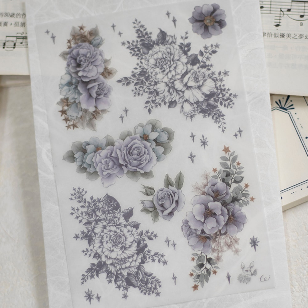 [樂意Loidesign] 星織(Stars and Flowers) 花柄 転写シール(剥離紙付き) 3種類各1枚