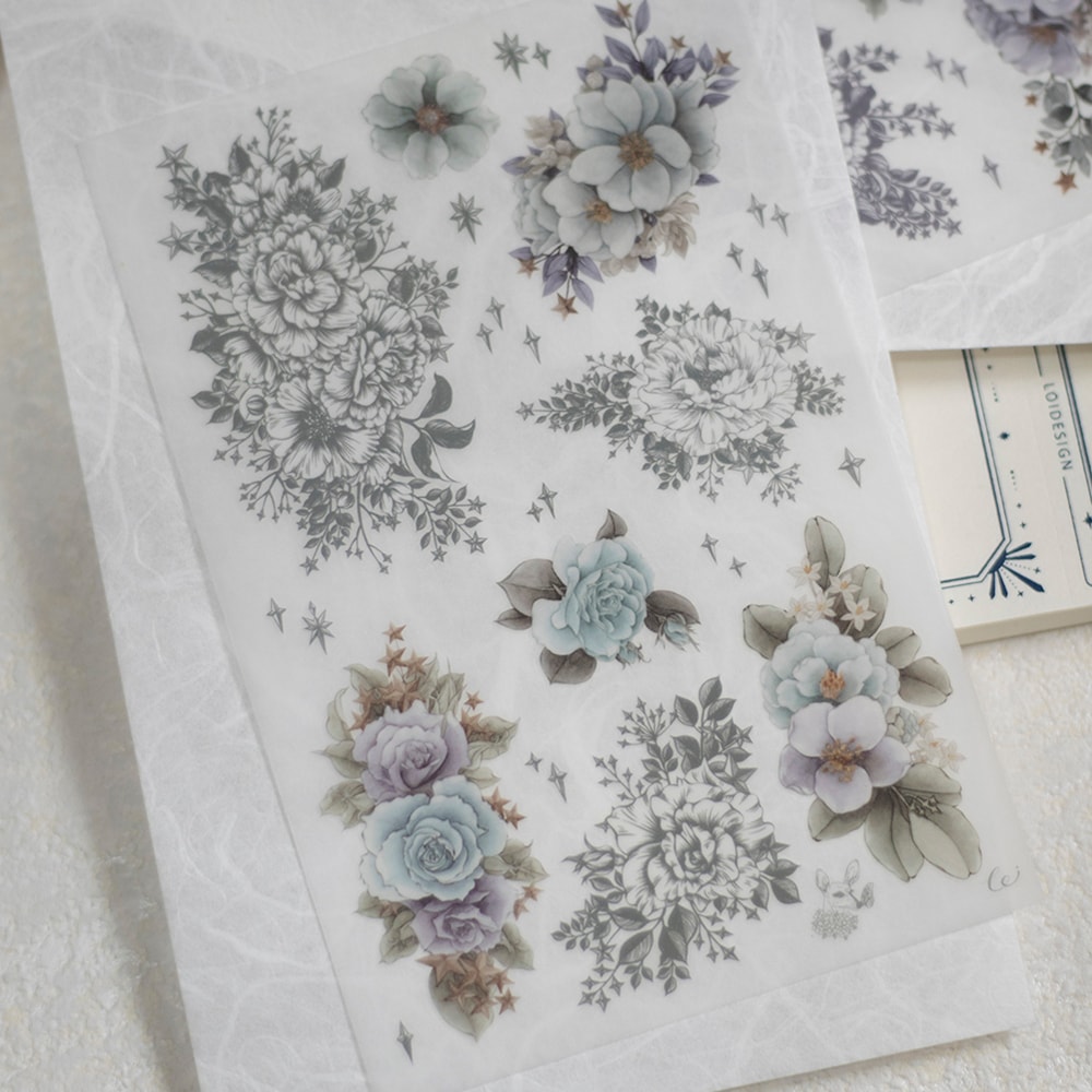 [樂意Loidesign] 星織(Stars and Flowers) 花柄 転写シール(剥離紙付き) 3種類各1枚