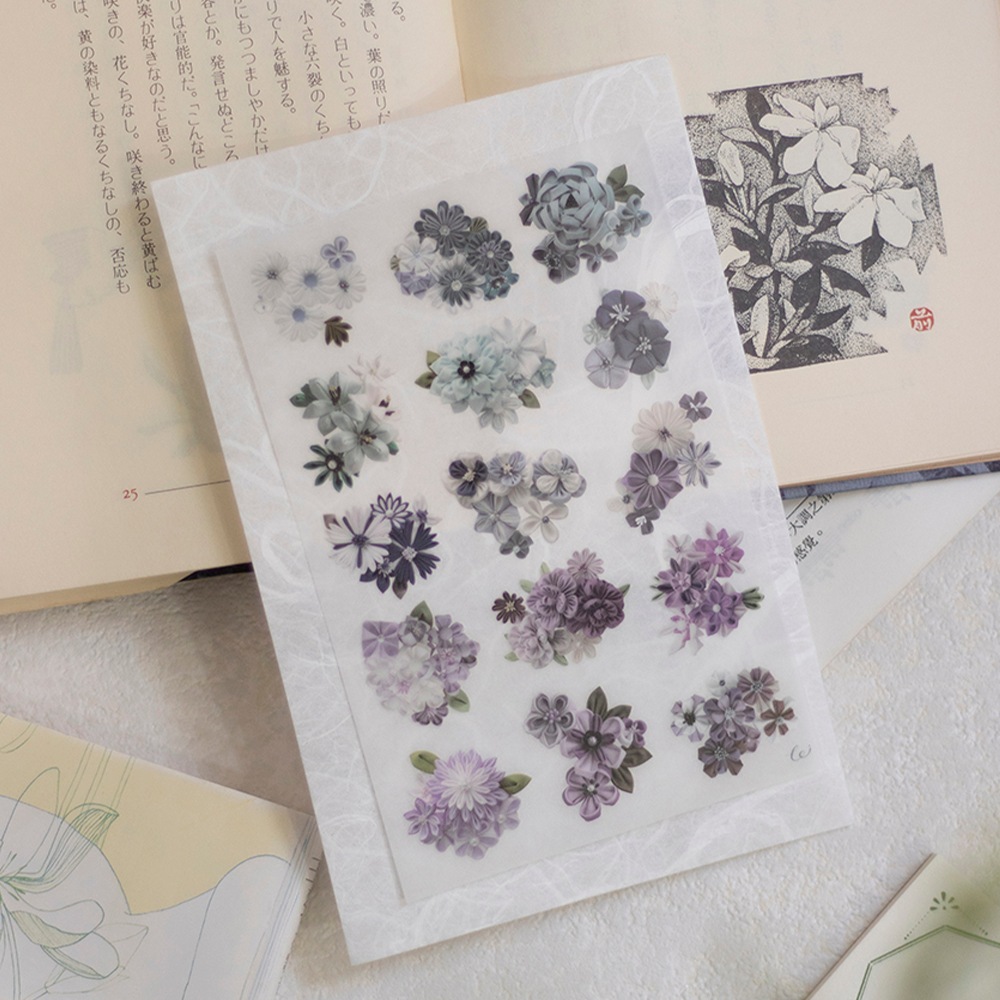 樂意Loidesign] 手捏花(Cloth flowers) 花柄 転写シール(剥離紙付き) 3