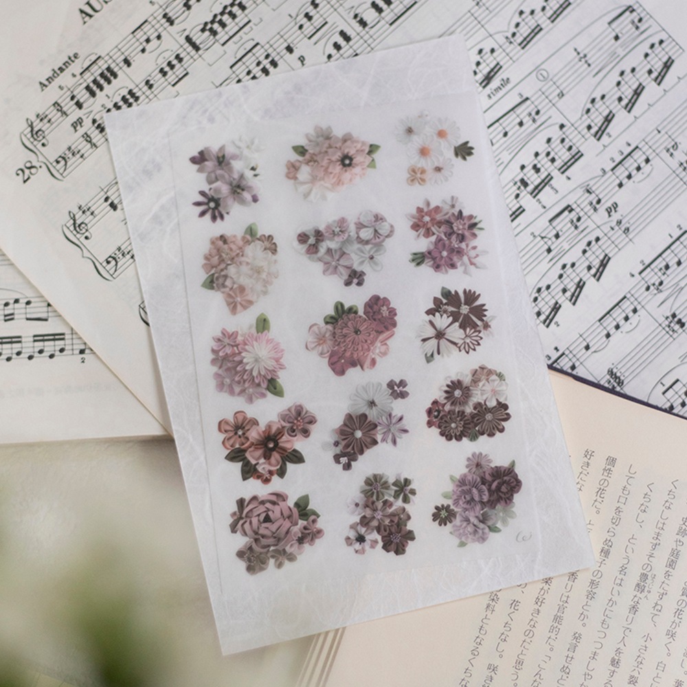 樂意Loidesign] 手捏花(Cloth flowers) 花柄 転写シール(剥離紙付き) 3