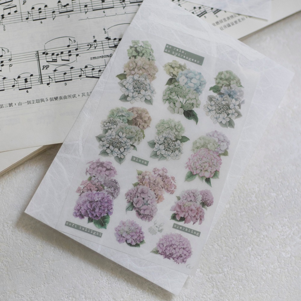 [樂意Loidesign] 雨中繍球花(Hydrangea in the rain) 花柄 転写シール(剥離紙付き) 3種類各1枚