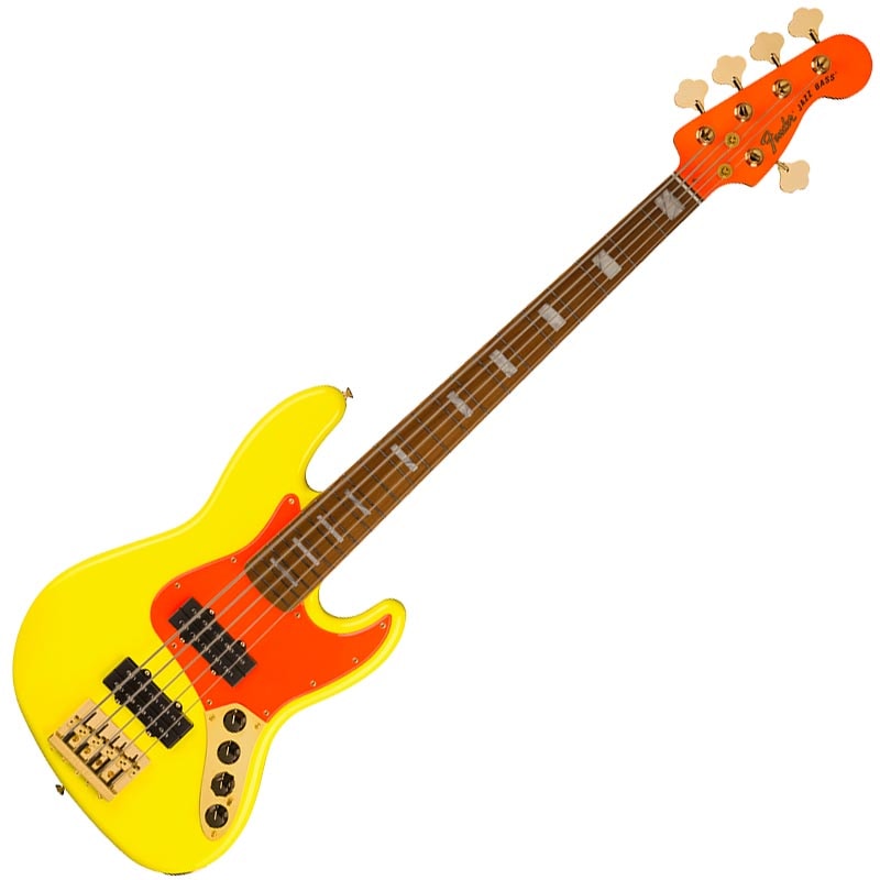 Fender MonoNeon Jazz Bass V, Maple Fingerboard, Neon Yellow