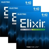 〈3set〉Elixir 19002 Super Light 009-042 エレキギター用コーティング弦 OPTIWEB オプティウェブ〈エリクサー〉|Elixir|エレキギター弦