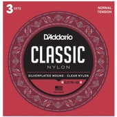 〈3set〉D'addario EJ27N-3D Silver Wound/Clear Nylon Student Normal クラシックギター弦〈ダダリオ〉|ダダリオ|クラシックギター弦