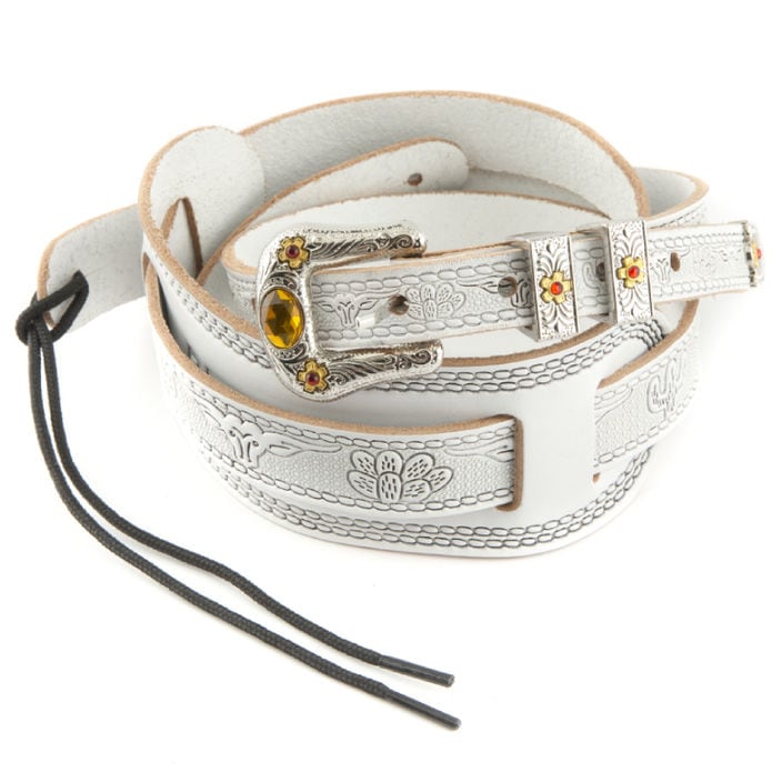 Gretsch Vintage Tooled Leather Guitar Strap, White ���������ȥ�å� ����å�