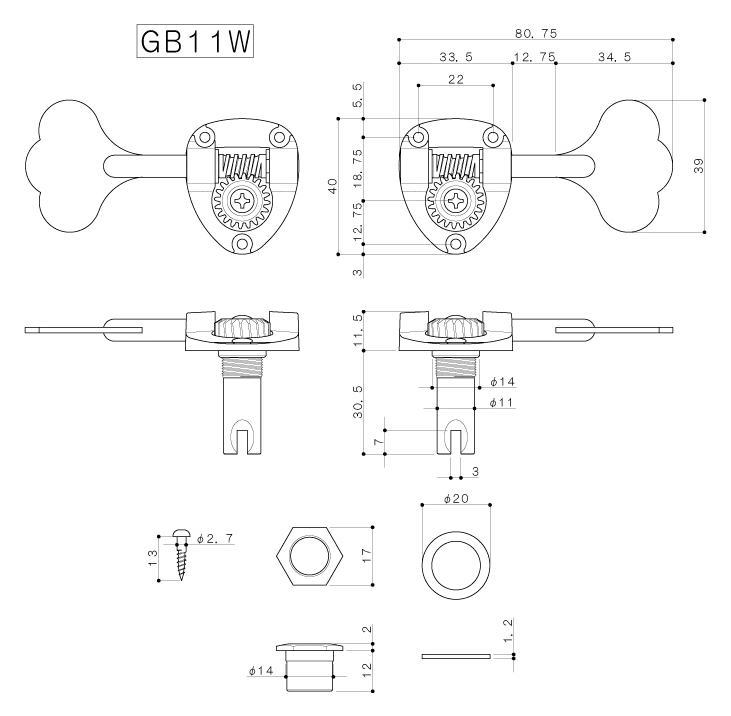 GOTOH 5���� Bass MACHINE HEAD GB11W-5 Chrome�ҥ��ȡ���