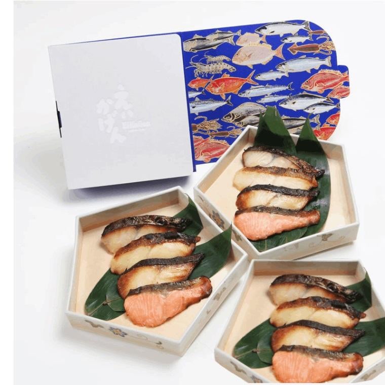【ひとしお 12切入】「えいかげん」プレミアム西京焼きギフト　（銀だら、銀かれい、銀鮭、本さわら/各3切入）