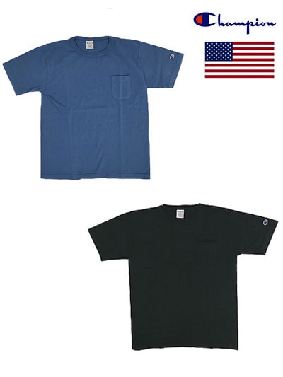 Champion チャンピオン 正規品　T-1011 ポケット付きTシャツ　ティーテンイレブンUSA製　アメリカ製　無地Ｔシャツ ブラック　ブルーグレー