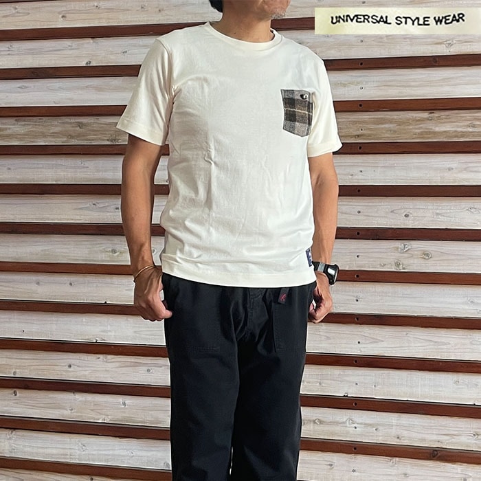 U.S.W USW【SALE】チェックポケットTシャツ　MOON社ツィードポケットつきTシャツ　OffWhite Gray【あす楽対応】