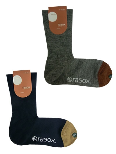 rasox ラソックス　メリノウール・クルー　CA182CR03 Navy Grey　日本製 メール便発送可能