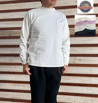 GOODWEAR グッドウエア　国内正規品　USA製　アメリカ製　日本別注　モックネック　MOCK NECK ロングスリーブポケットＴシャツ　ナチュラル　ユーズドブラック　ニューオリーブ