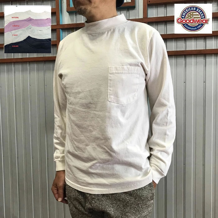 GOODWEAR グッドウエア 国内正規品 USA製 アメリカ製 日本別注 モックネック MOCK NECK ロングスリーブポケットTシャツ ナチュラル ユーズドブラック ニューオリーブ