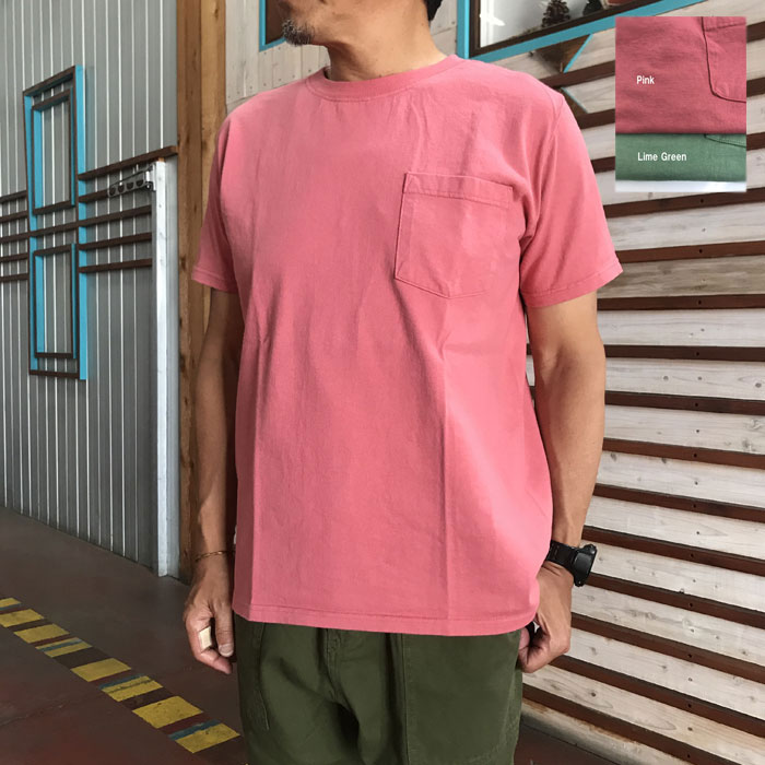 GoodWear　GOODWEAR  グッドウエア　別注スリムフィット　USA製　ワンウオッシュ　ヘビーコットン１ポケットＴシャツ　Lime Green　Pink ライムグリーン　ピンク
