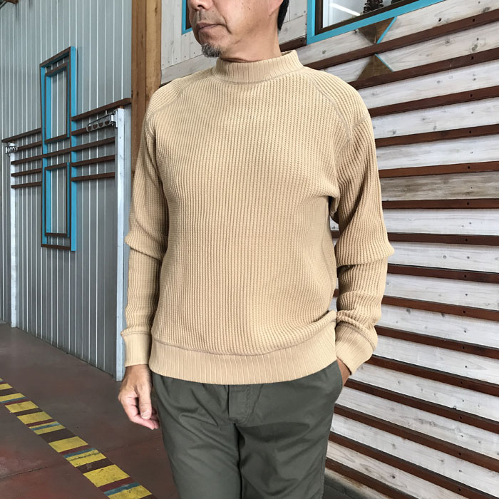 ジャックマン Jackman ミッドネックカットソー　Waffle Midneck 　JM7200 ワッフル素材  Biscuit  ブラウンベージュ