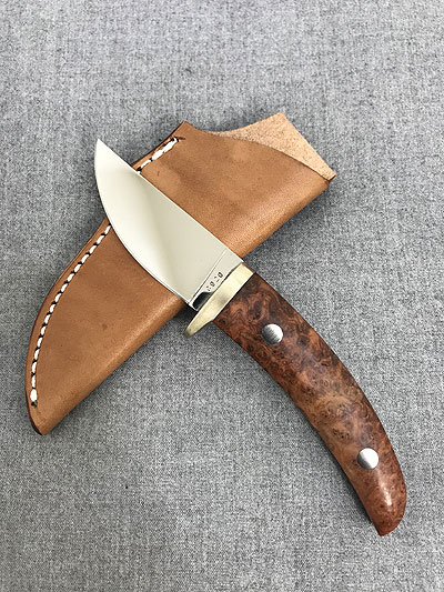 アマノ・スキナーナイフ 花梨コブ 関ジャパン 革ケース付き ミラーフィニッシュ 日本製 動画あり