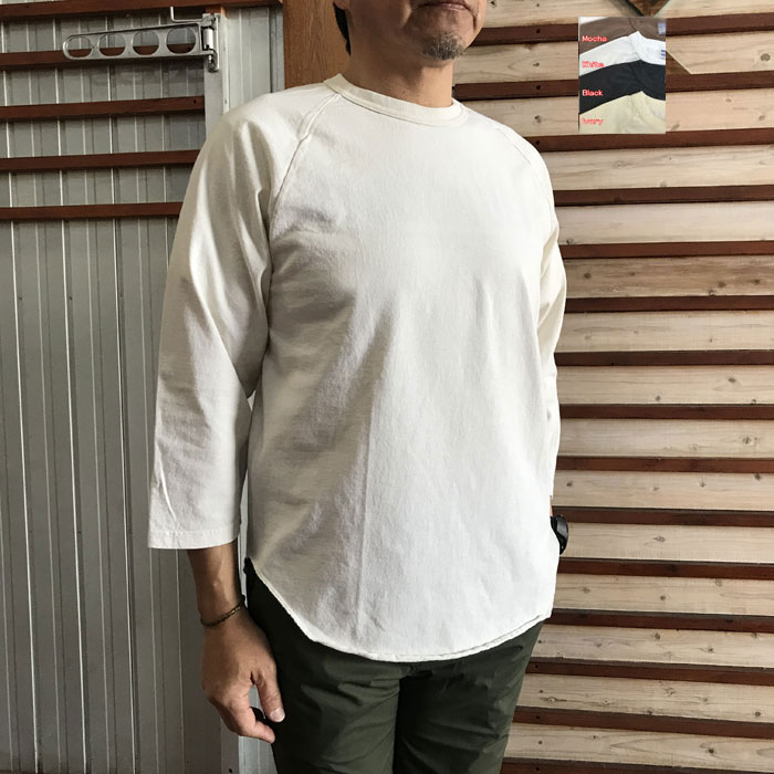 WALLAWALLASPORT ワラワラスポーツ 3/4 ベースボールTシャツ　アメリカファブリック　日本製  Black White Ivory Mocha　P.Beige 動画あり