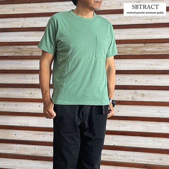 SBTRACT  サブトラクト【SALE30%】SBN19-061クルーネック　無地ポケットTシャツ　SBN19-061グリーン