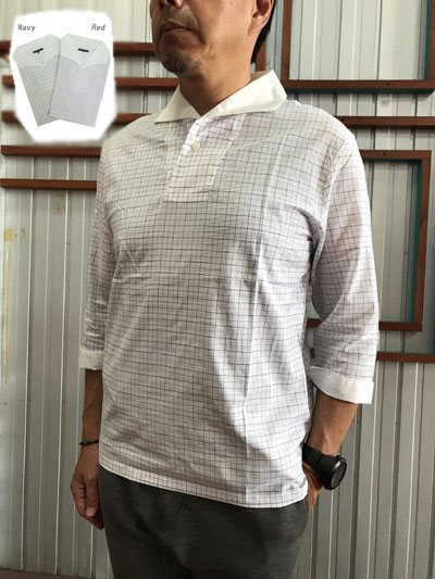 ＵＳＷ USW【SALE80%OFF】オープンカラー7部袖 プルオーバーシャツ 日本製　Navy Red  ネイビー　レッド