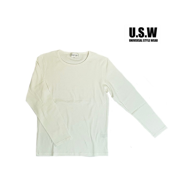 UNIVERSAL STYLE WEAR【SALE60%OFF】 USW 601408 リップル素材 クルーネックロングTシャツ White ホワイト