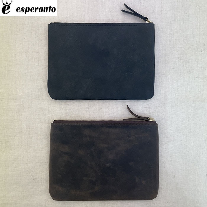 esperanto　エスペラント　ESP-6621 クレイジーカーフレザーポーチ　Black Brown ブラック　ブラウン