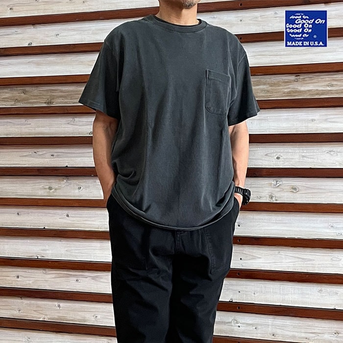 Good On グッドオン【SALE】  GOST1702  鹿の子生地 ピケポケットTシャツ　アメリカ生地　White P-Black P-Natural