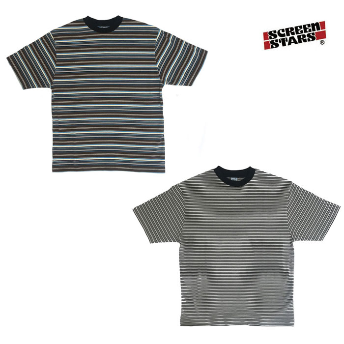 THE KNiTS マルチボーダー Tシャツ SCREEN STARS ブラウン THE KNITS by SCREEN STARS Multi Border T-Shirt (スクリーン