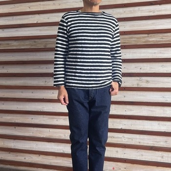 【SALE20%OFF】Tieasy ティージー TE-002 ORIGINAL BORDER BOATNECK SHIRT ボートネックバスクシャツ　BlackWhite 日本製