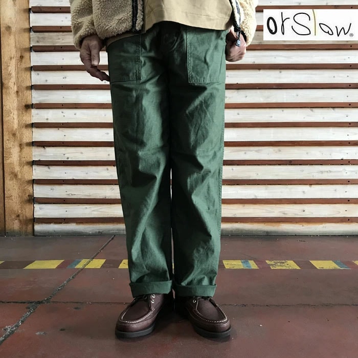 orSlow オアスロウ ベイカーパンツ　ストレート　01-5002-16　US ARMY FATIGE PANTS パンツ　バックサテン生地　Green