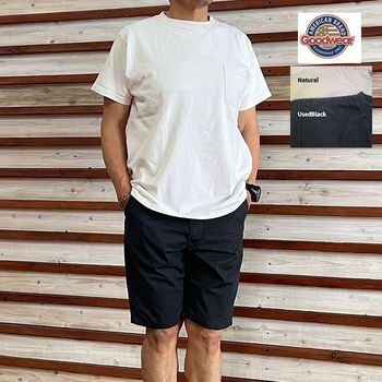 Goodwear グッドウェア 国内正規品 本物アメリカ製　スタンダードフィット POCKET T 半袖ポケット Tシャツ アメリカ製  UNISEX  UsedBlack Natural