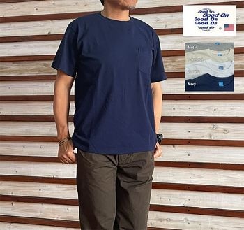 GOOD ON グッドオン GOST0903 SS POCKET TEE ショートスリーブポケットTシャツ  Navy  P-Natural   W-White   Metal