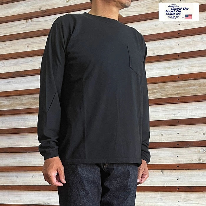 GOOD ON グッドオン GOLT1306 ポケット付きクルーネックロングTシャツ ブラック ホワイト メタル ピグメントナチュラル コヨーテ