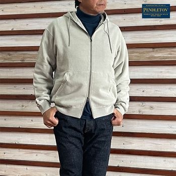 【30%OFFSALE】PENDLETON ペンドルトン 4475-7012 ピグメントダイ EMB ジップアップフーディ　スウェットパーカ　Charcoal  Grege