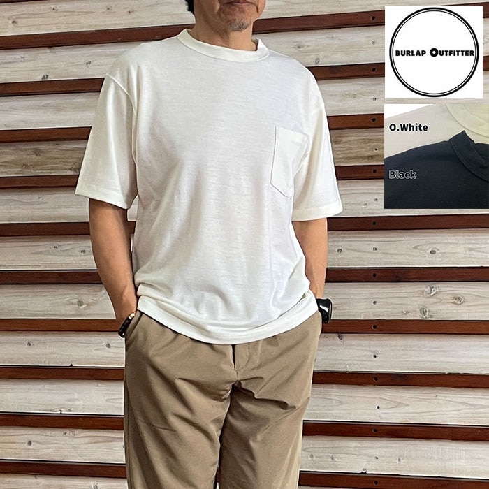 【SALE20%OFF】BURLAP OUTFITTER バーラップアウトフィッター BO050049 S/S MERINO POCKET TEE メリノウール ポケットTシャツ 日本製 Black  O.White