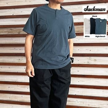 ジャックマン Jackman Henleyneck T-Shirt ヘンリーネックTシャツ 日本製 Black White JM5328