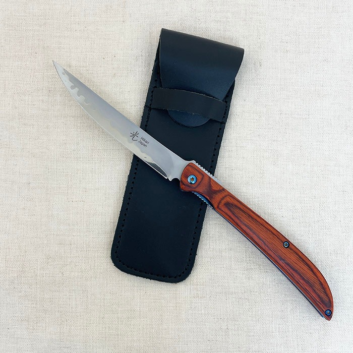 光　ヒカリ HKSK02KP 折り畳みステーキナイフ10A割り込み　マホガニ　フォールディングナイフ