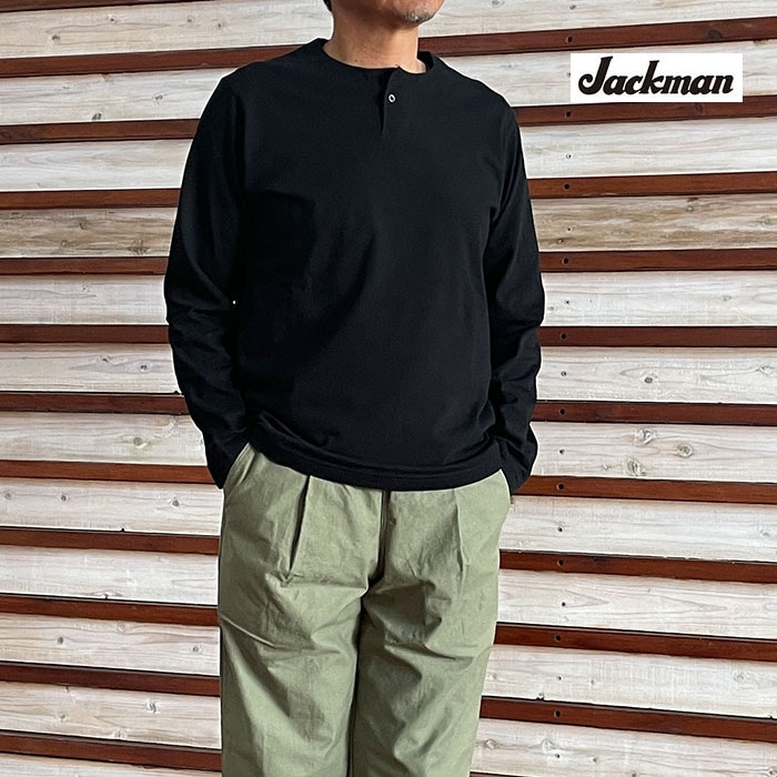 ジャックマン Jackman JM5318 Henleyneck Long Sleeved T-Shirt ヘンリーネックロングTシャツ Black