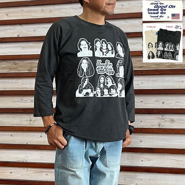 GOOD ON グッドオン7分袖ラグランベースボールＴシャツ OLBB1307P  GOOD MUSIC 1970 