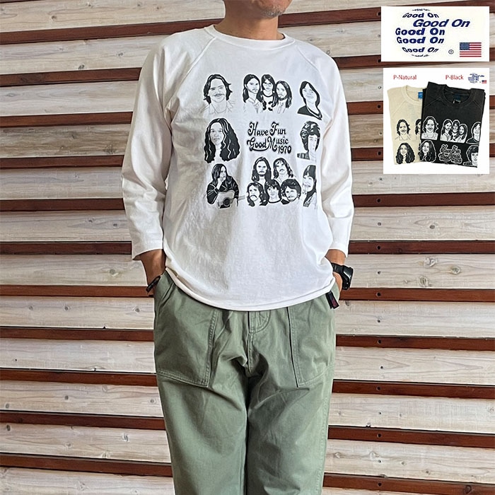 GOOD ON グッドオン OLBB1307P GOOD MUSIC 1970 7分袖ラグランベースボールTシャツ