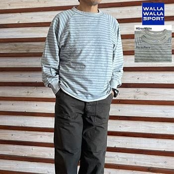 WALLA WALLA SPORT ワラワラスポーツ アメリカ製　U.S. MADE STRIPE LT TERRY CREW クルーネックスウェット HGrayNavy  HGrayWhite