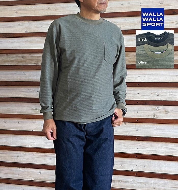 WALLA WALLA SPORT ワラワラスポーツ U.S. MADE JACQUARD ST POCKET TEE ジャガードポケットTシャツ Black Olive