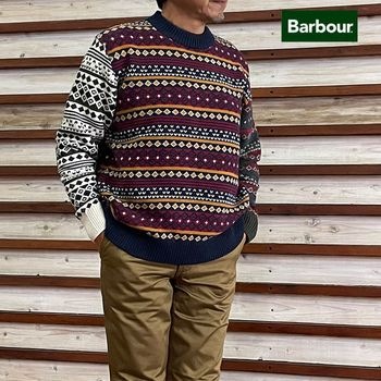 【SALE40%OFF】BARBOUR Barbour バブアー MKN1651 国内正規品 Fairisle sweater フェアアイル パッチワークニット  Navy