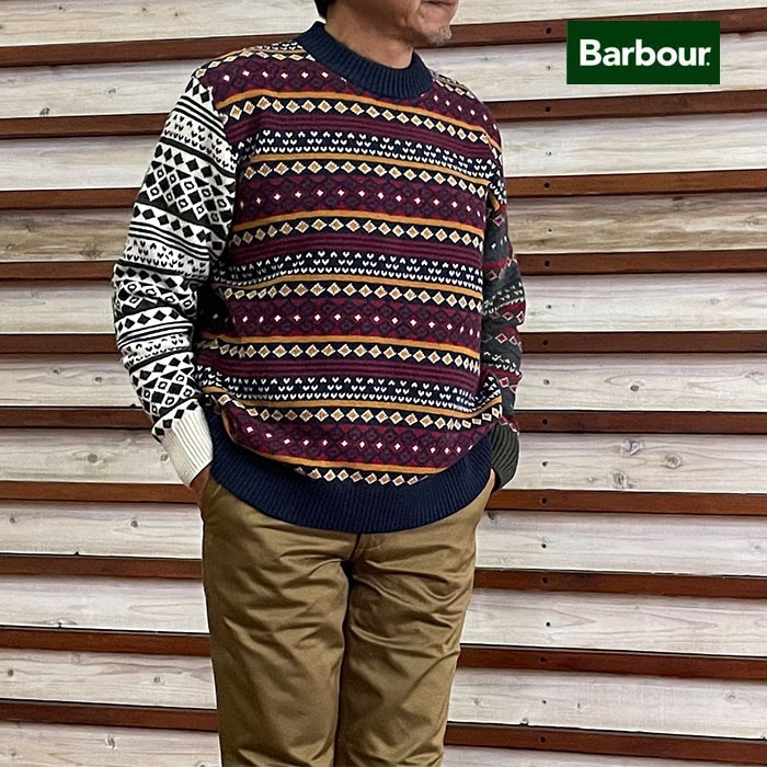 BARBOUR Barbour バブアー MKN1651 国内正規品 Fairisle sweater フェアアイル パッチワークニット Navy